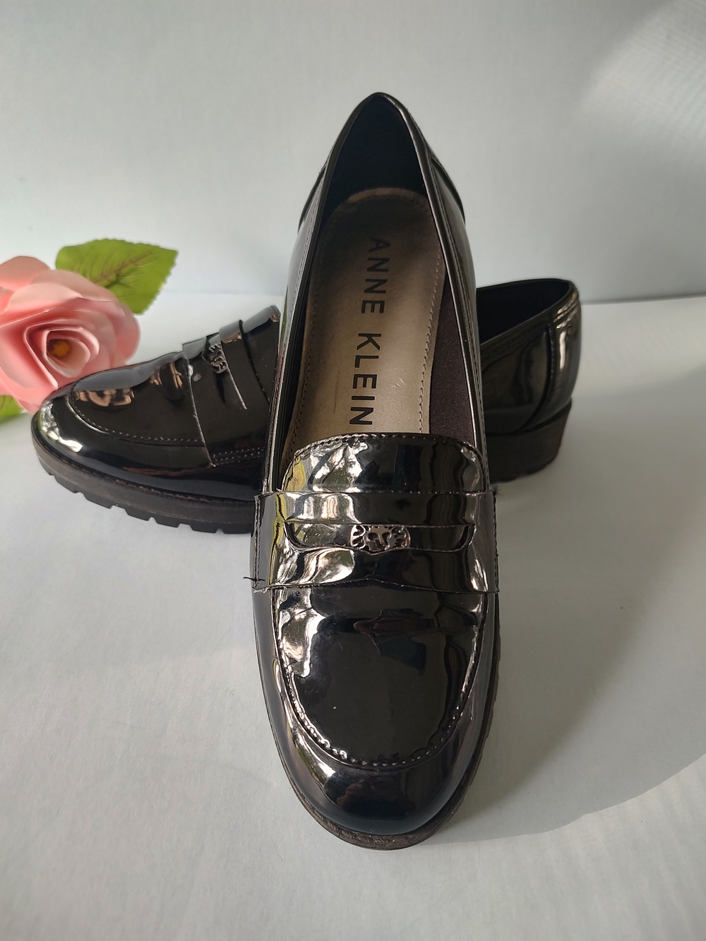 Anne Klein Patent Faux Leather Black Women's Loafers